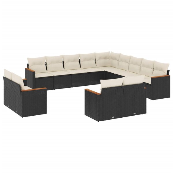 vidaXL Salon de jardin avec coussins 13 Pièces noir résine tressée