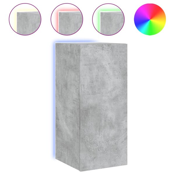 vidaXL Meuble TV mural avec lumières LED gris béton 30 5x35x70 cm