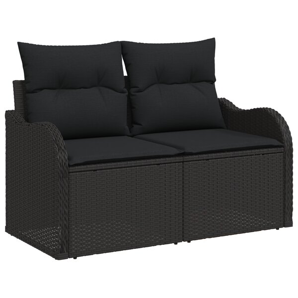 Ensemble de sofa de jardin 6 pièces avec coussins en poly rotin noir