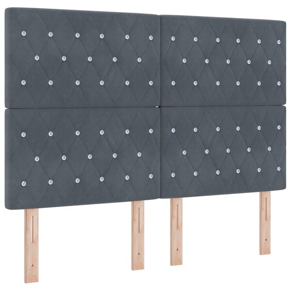 vidaXL Tête de lit avec bouton en cristal tufté gris foncé 160 cm en velours