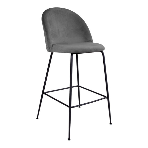 2 chaises de bar en velours gris avec pieds noirs