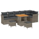 vidaXL Ensemble de Canapé de Jardin 9 pièces avec Coussins Gris Poly Rattan Acacia