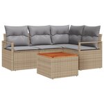 Ensemble de canapé de jardin 5 pièces avec coussins Beige Poly Rotin Acacia