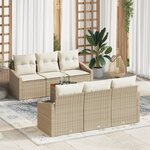 vidaXL Ensemble de canapés de jardin 7 pièces avec coussins Beige Poly Rotin Acacia