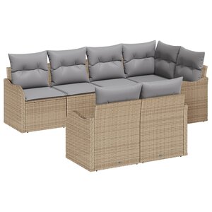 Canapés de Jardin vidaXL 7 pièces avec Coussins Beige Poly Rattan