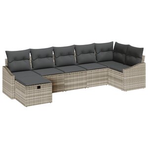 vidaXL Ensemble de Canapés de Jardin 7 Pièces avec Coussins Gris Clair en Rattan Poly