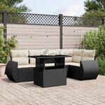 vidaXL Salon de jardin 6 Pièces avec coussins noir résine tressée