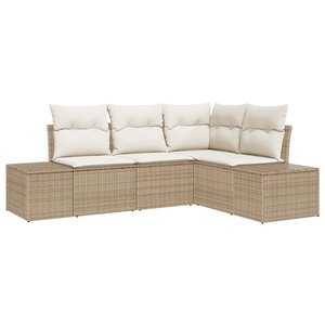 vidaXL Set de canapé de jardin 4 pièces avec coussins Beige Poly Rattan