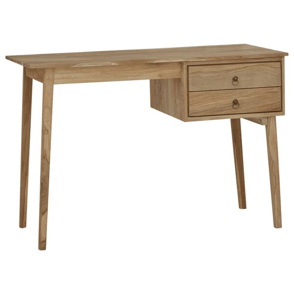 Bureau table poste de travail meuble d'ordinateur informatique étude avec 2 tiroirs 110 x 52 x 75 cm bois de teck solide brun 02_0023381