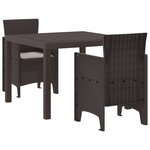 vidaXL Set de Salle à Manger de Jardin 3 Pièces avec Coussins en Poly Rattan Marron