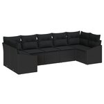 vidaXL Set de canapé de jardin 7 pièces avec coussins noir poly rattan