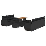vidaXL Canapé de jardin 10 pièces avec coussins en poly rotin noir