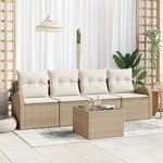 Canapé de jardin 5 pièces avec coussins beige poly rattan
