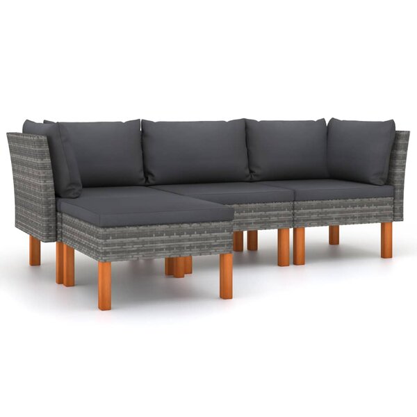 vidaXL Salon de jardin 4 Pièces avec coussins Résine tressée Gris