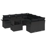 ensemble de canapé de jardin 9 pièces avec coussins noir poly rotin