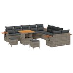 Ensemble de canapé de jardin 13 pièces avec coussins Gris Poly Rattan Acacia