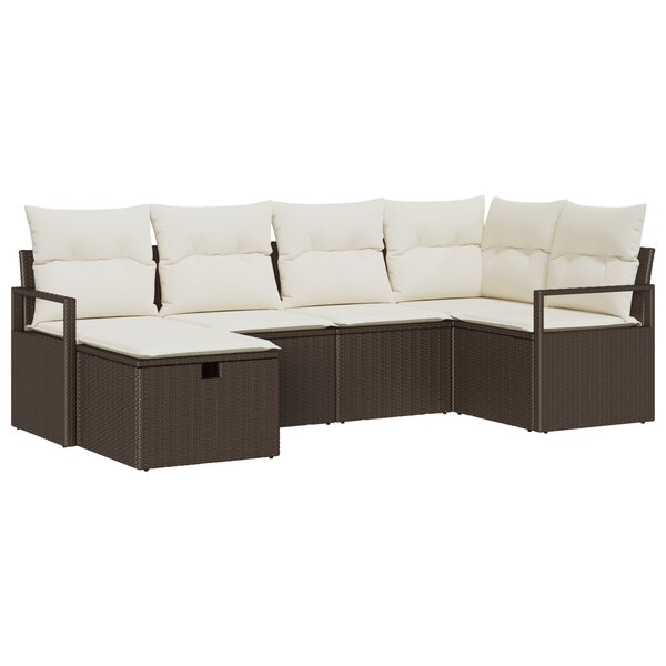 Set de Canapé de Jardin vidaXL 6 Pièces avec Coussins Marron Rattan Poly