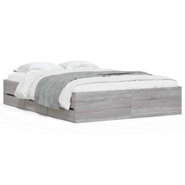 vidaXL Cadre de lit avec tiroirs sans matelas sonoma gris 135x190 cm