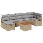 Ensemble de canapés de jardin 8 pièces avec coussins beige en rotin synthétique