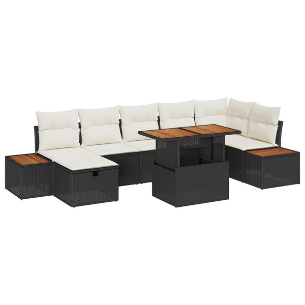 Ensemble de Sofa de Jardin 8 Pièces avec Coussins - Rattan Poly Noir & Acacia