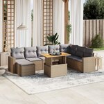 vidaXL Salon de jardin avec coussins 9 Pièces beige résine tressée