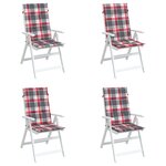 vidaXL Coussins de chaise jardin dossier haut lot de 4 carreaux rouges