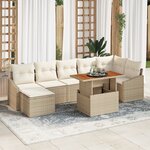 vidaXL Set de jardin 8 pièces avec coussins beige poly rattan acacia