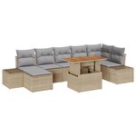 vidaXL Ensemble de Canapés de Jardin 8 Pièces avec Coussins Beige Poly Rattan