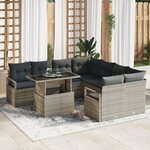 Ensemble de Canapé de Jardin vidaXL 9 Pièces avec Coussins Gris Clair en Rattan Poly