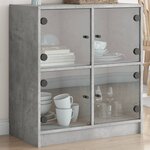 vidaXL Armoire latérale avec portes en verre gris béton 68x37x75 5 cm