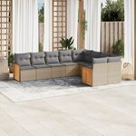vidaXL Salon de jardin avec coussins 9 Pièces beige résine tressée