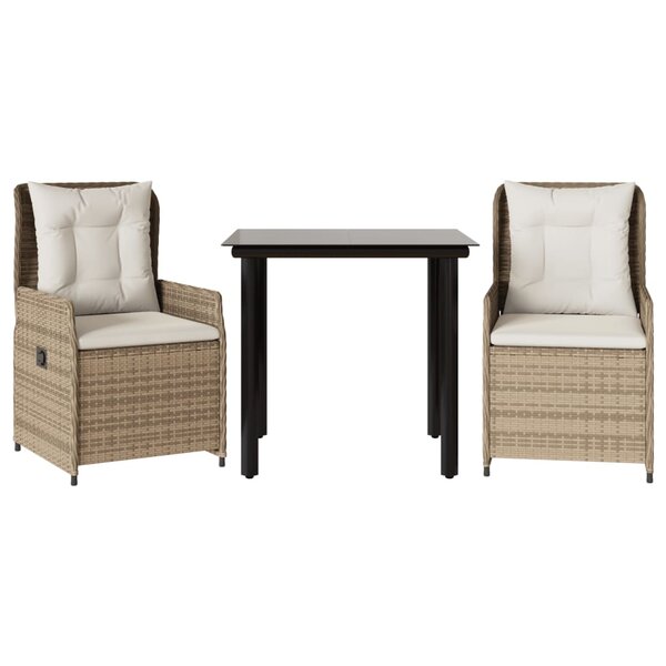 vidaXL Ensemble à manger de jardin et coussins 3 Pièces Beige poly rotin