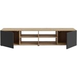 Meuble TV PILVI- chêne et noir - 2 Portes + 4 niches - 180 x 42 x 37 cm