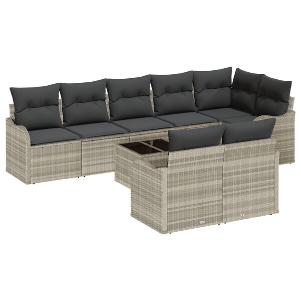 Ensemble de canapé de jardin de 9 pièces vidaXL avec coussins en rotin synthétique gris