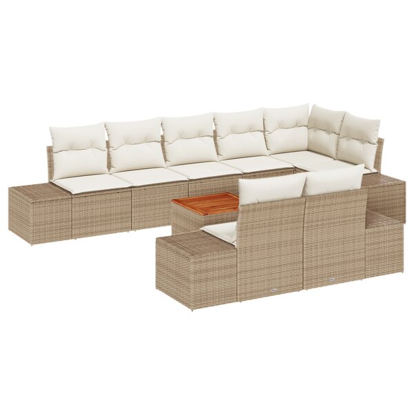 vidaXL Ensemble de canapés de jardin 9 pièces avec coussins Beige Poly Rotin Acacia