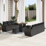 vidaXL Canapé de jardin 10 pièces avec coussins en poly rotin noir