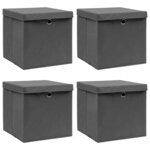 vidaXL Boîtes de rangement avec couvercle 4 Pièces Gris 32x32x32 cm Tissu
