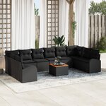 Ensemble de Canapé Jardin 11 Pièces avec Coussins en Rotin Poly Noir