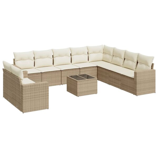 vidaXL Salon de jardin 11 Pièces avec coussins beige résine tressée