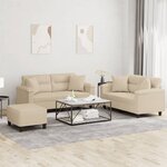 vidaXL Ensemble de canapés 3 Pièces avec coussins Crème Tissu microfibre