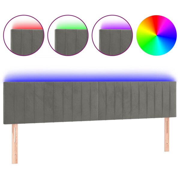 vidaXL Tête de lit à LED Gris clair 180x5x78/88 cm Velours