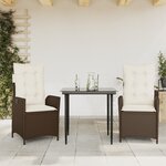 vidaXL Ensemble à manger de jardin 3 Pièces et coussins marron poly rotin