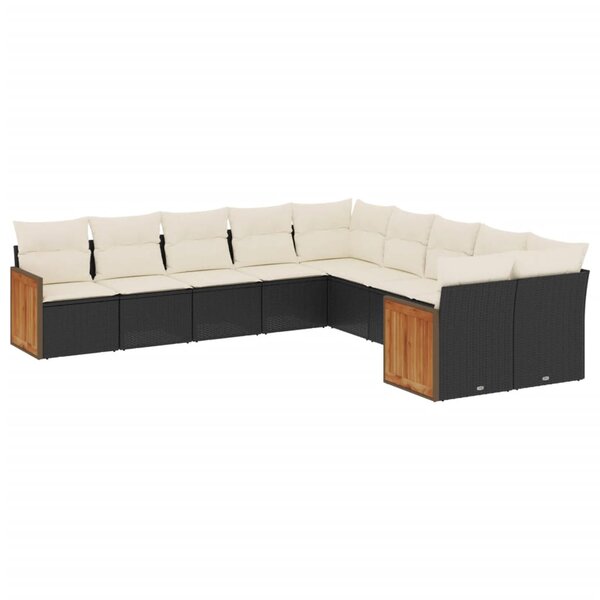vidaXL Salon de jardin 10 Pièces avec coussins noir résine tressée