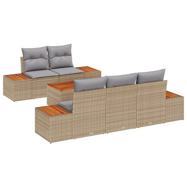 Ensemble canapé jardin vidaXL 6 pièces avec coussins Beige Poly Rattan Acacia