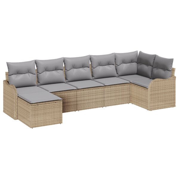 Ensemble 7 pièces de canapés de jardin avec coussins beige en Rattan Poly
