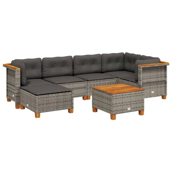 vidaXL Salon de jardin avec coussins 7 Pièces gris résine tressée
