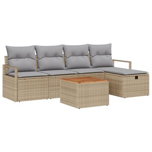 Ensemble de canapé de jardin 6 pièces avec coussins Beige Rattan synthétique
