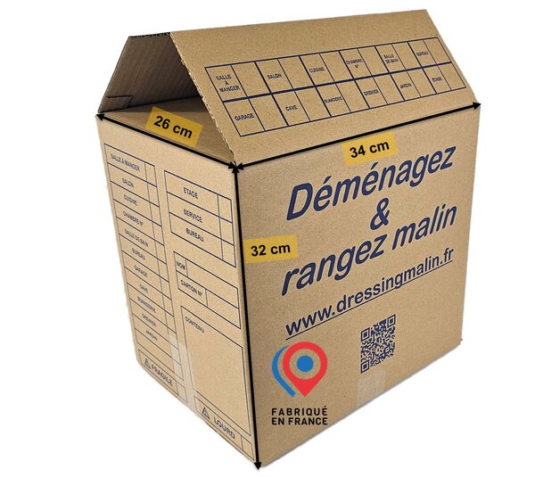 Lot de 20 Cartons Livres 34x26x32 cm + 1 Rouleau Adhésif 68m – Cartons Déménagement Robustes   Fabriqués en France   Carton de Livraison  Stockage  Emballage Multi-Usage