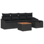 vidaXL Ensemble de canapé de jardin de 6 pièces avec coussins noirs en rotin synthétique