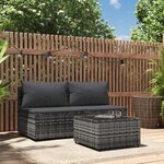vidaXL Salon de jardin 3 Pièces avec coussins Gris Résine tressée